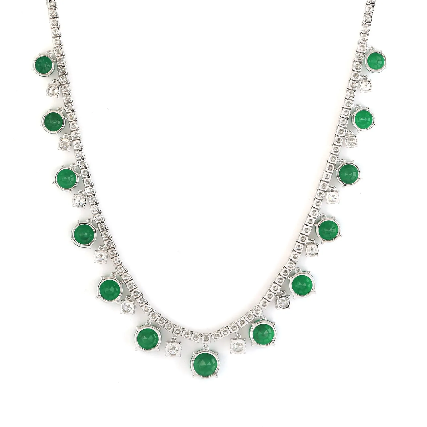 Round Emerald Diamond Beautiful Princess Necklace Wedding Gift In 18k White Gold