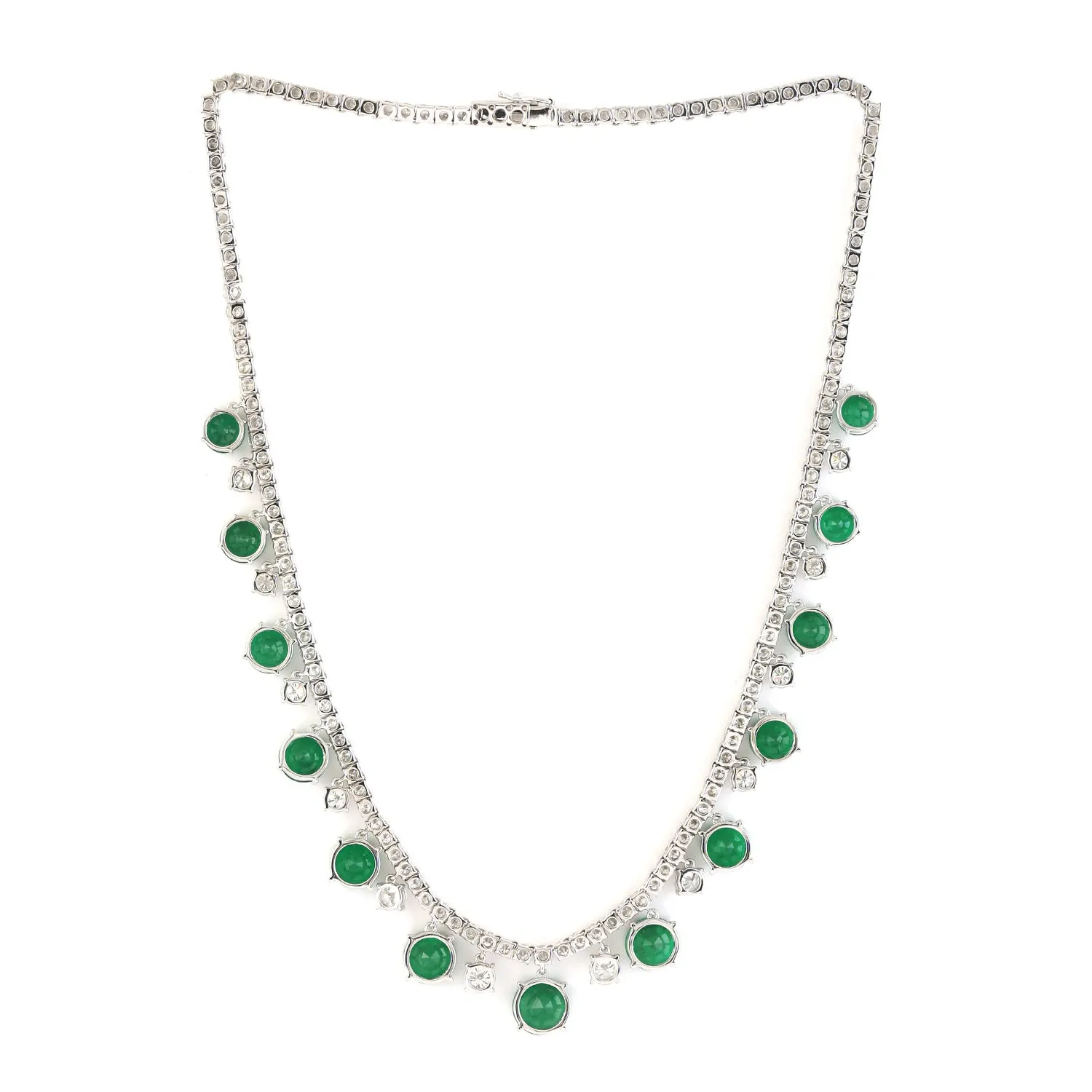 Round Emerald Diamond Beautiful Princess Necklace Wedding Gift In 18k White Gold
