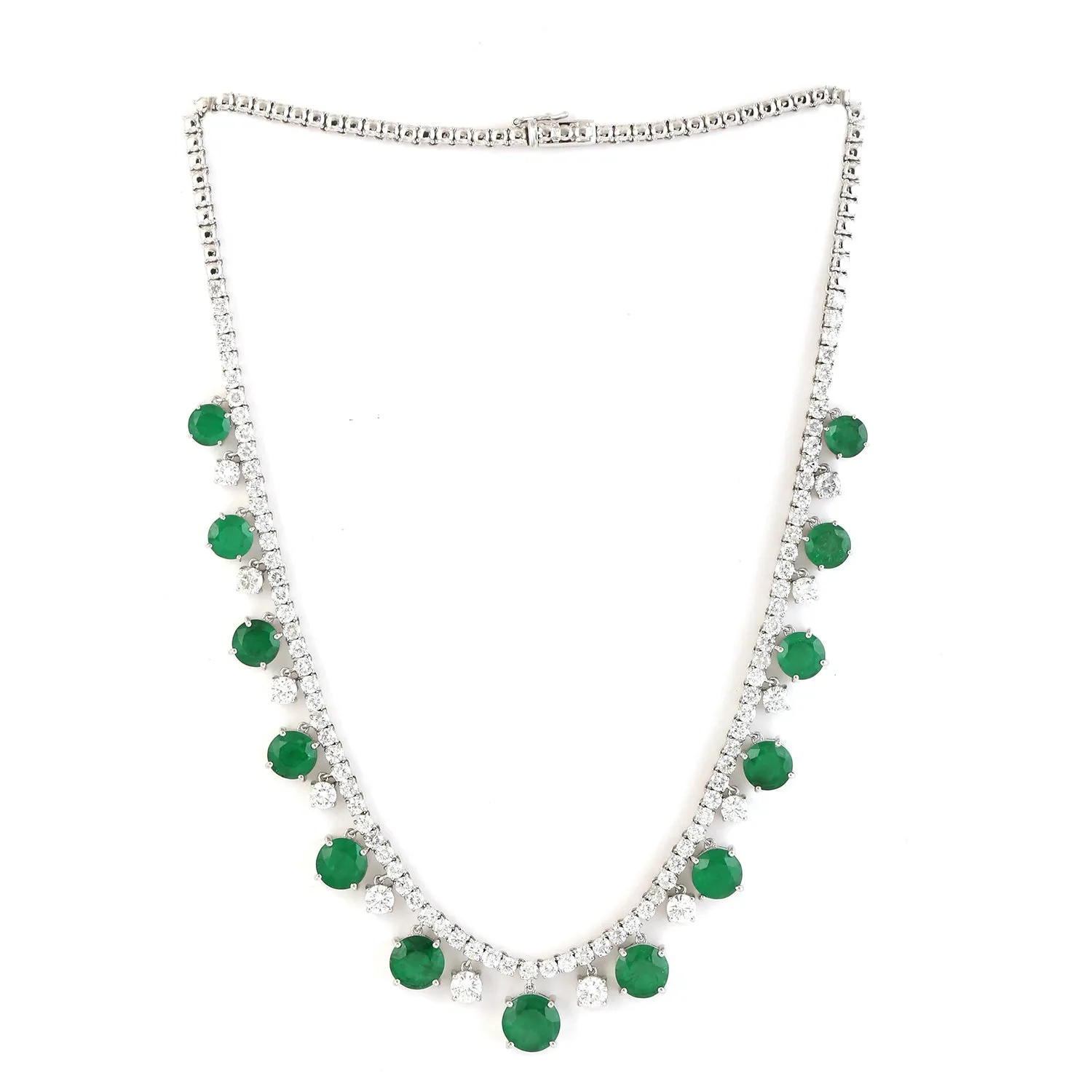 Round Emerald Diamond Beautiful Princess Necklace Wedding Gift In 18k White Gold