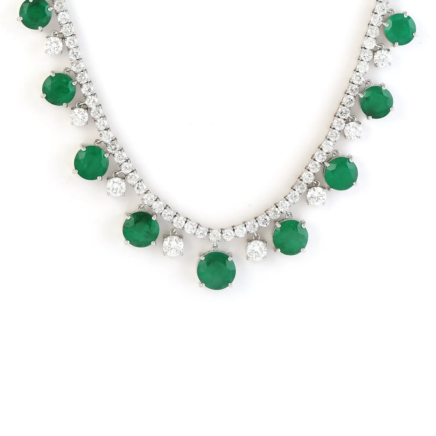Round Emerald Diamond Beautiful Princess Necklace Wedding Gift In 18k White Gold