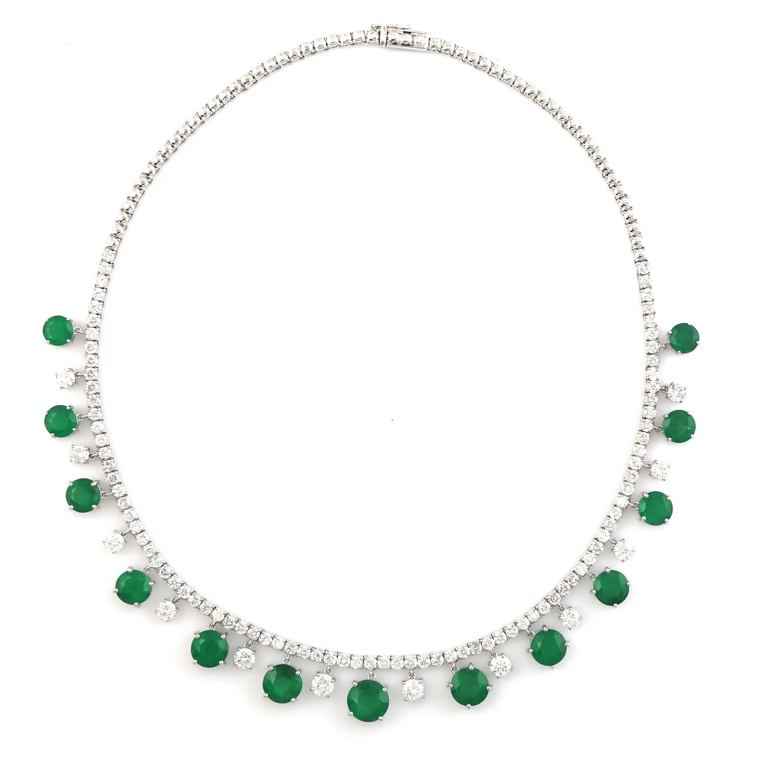 Round Emerald Diamond Beautiful Princess Necklace Wedding Gift In 18k White Gold