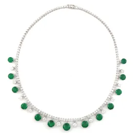 Round Emerald Diamond Beautiful Princess Necklace Wedding Gift In 18k White Gold