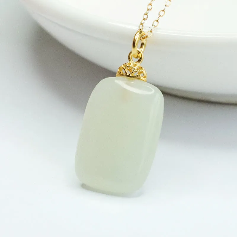 S925 Sterling Silver Rectangular Hotan Jade Pendant Necklace from the Planderful Collection