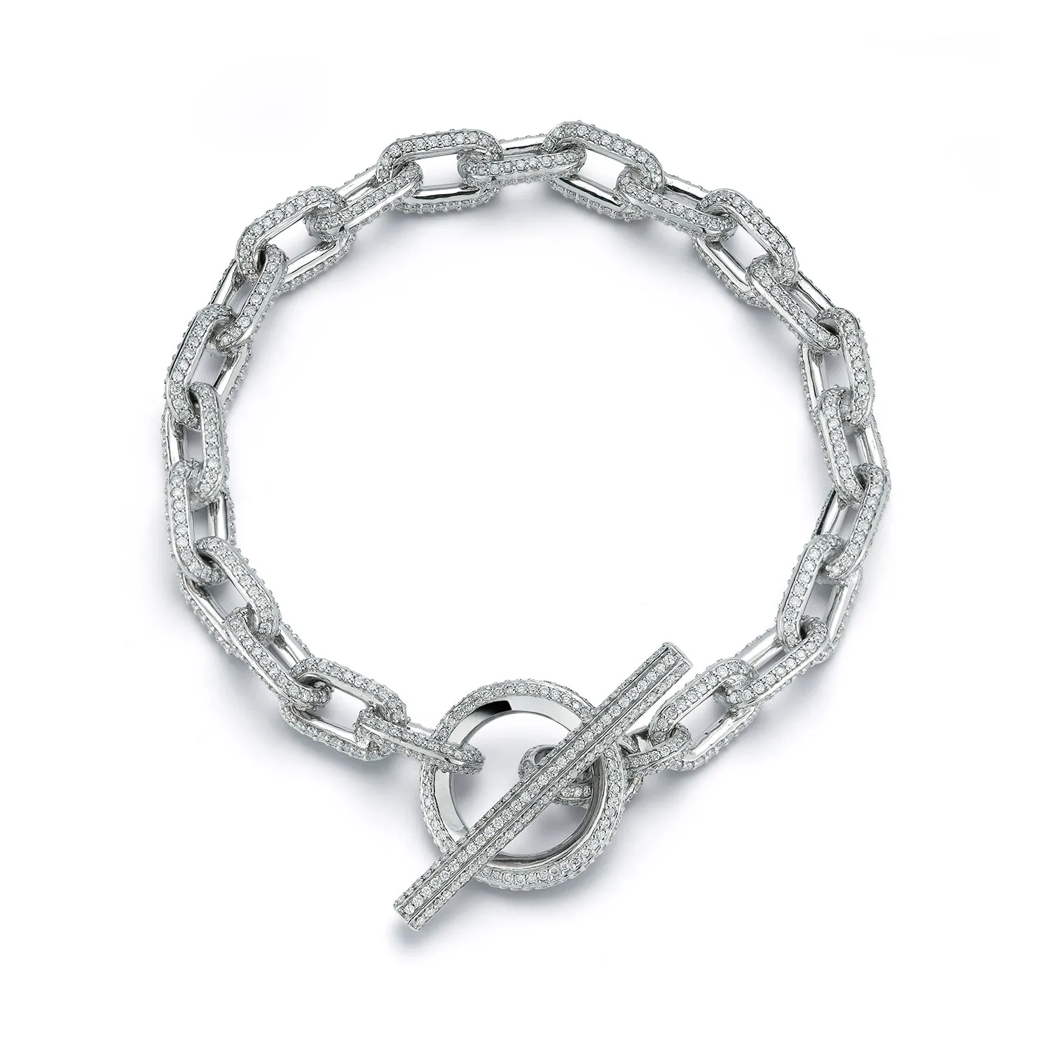 SAXON 18K ALL DIAMOND CHAIN LINK TOGGLE BRACELET