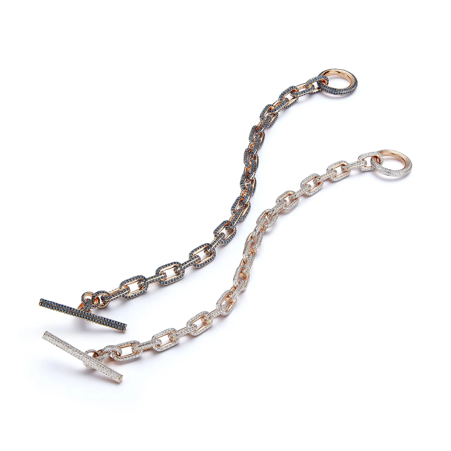 SAXON 18K ALL DIAMOND CHAIN LINK TOGGLE BRACELET