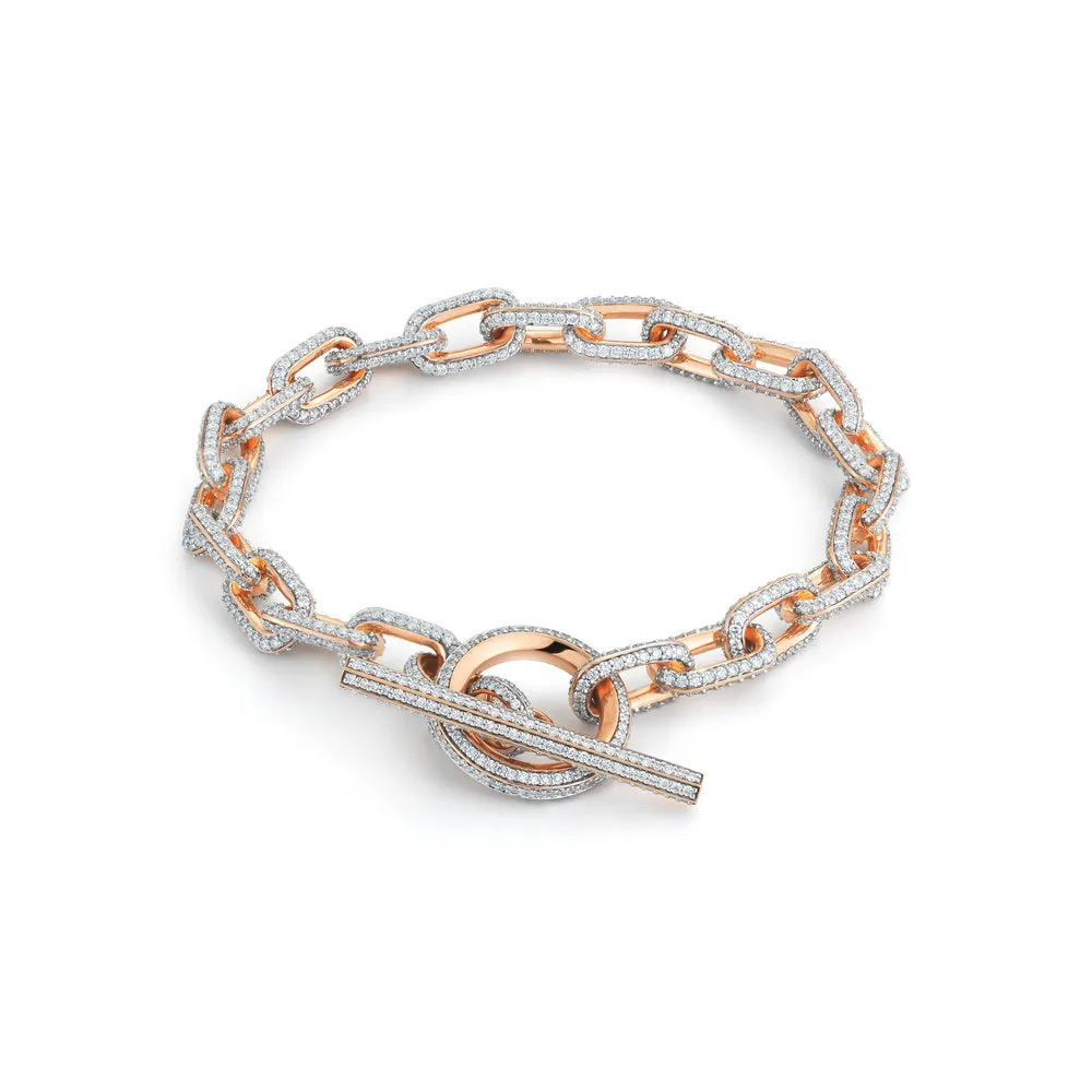 SAXON 18K ALL DIAMOND CHAIN LINK TOGGLE BRACELET