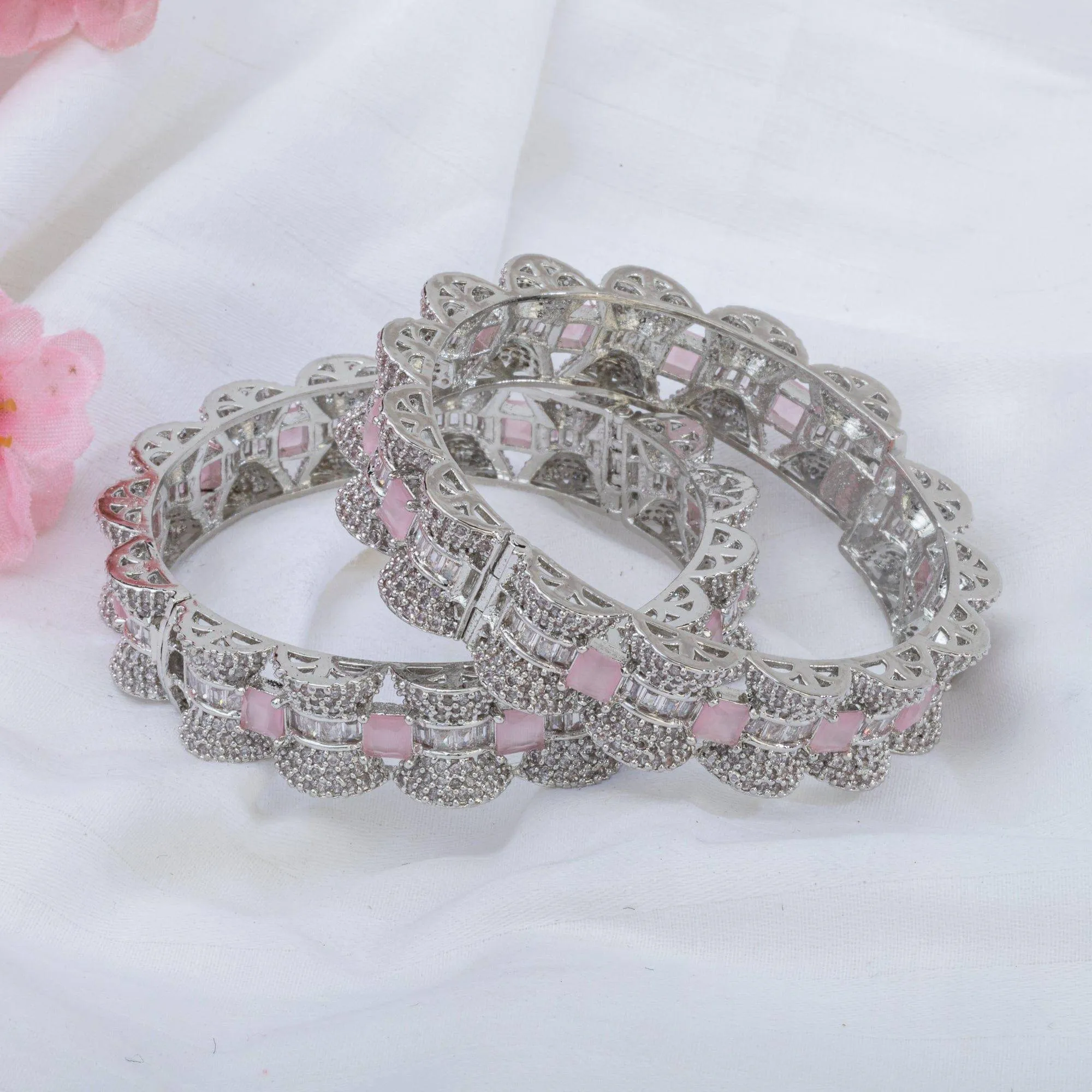 Selma - Openable Silver Pink Bangles