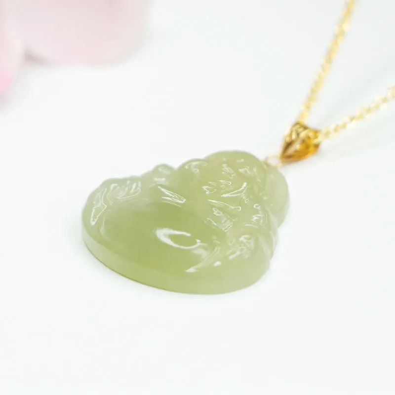 Serene Buddha Pendant Necklace with Pure Hetian Jade