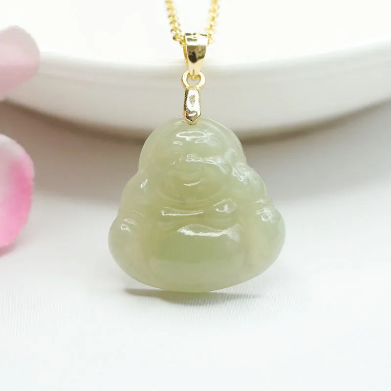 Serene Buddha Pendant Necklace with Pure Hetian Jade