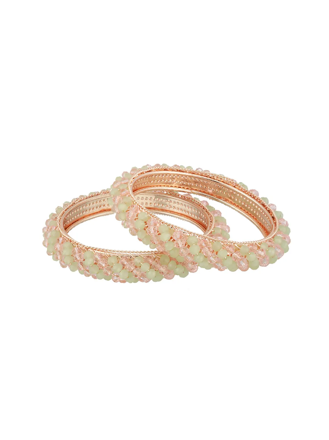 Set Of 2 Rose Gold Plated Crystal-Beaded Bangles