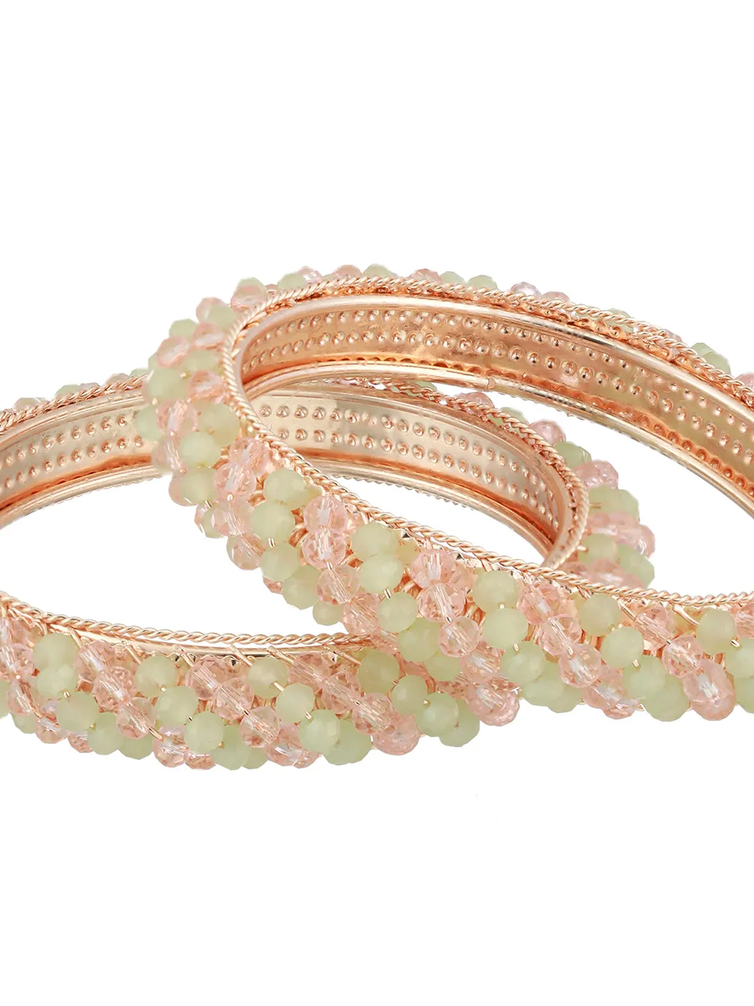 Set Of 2 Rose Gold Plated Crystal-Beaded Bangles