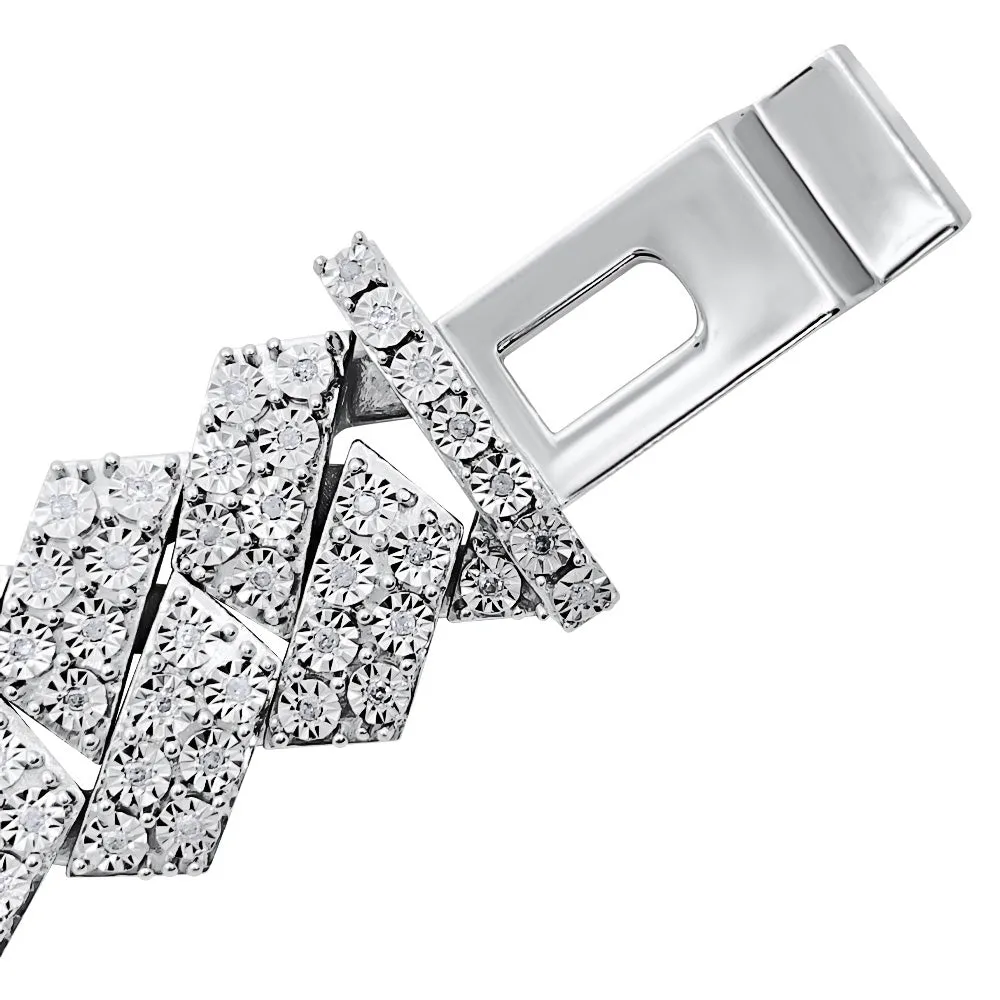 Sharp Cuban Miracle Set Real Diamond Bracelet .925 Sterling Silver | 4 Sizes