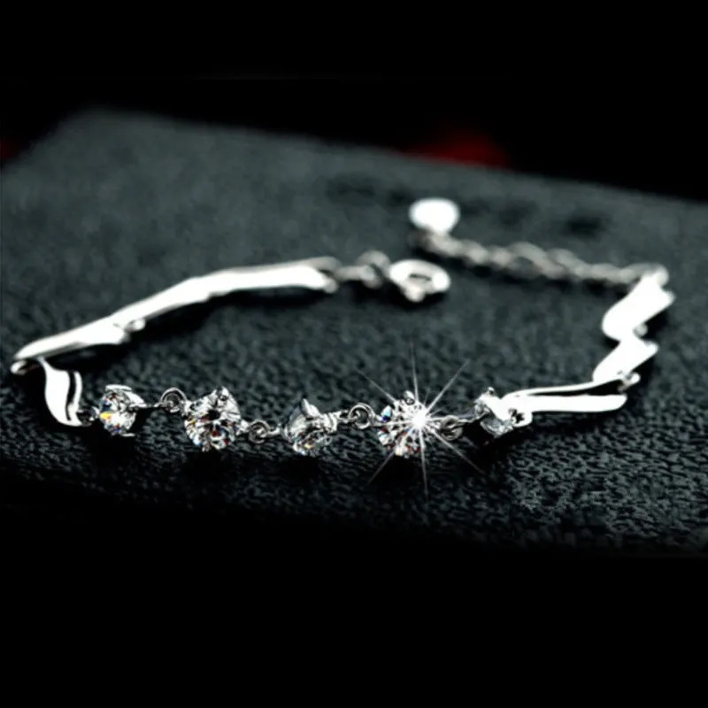 Silver-plated zircon wave bracelet