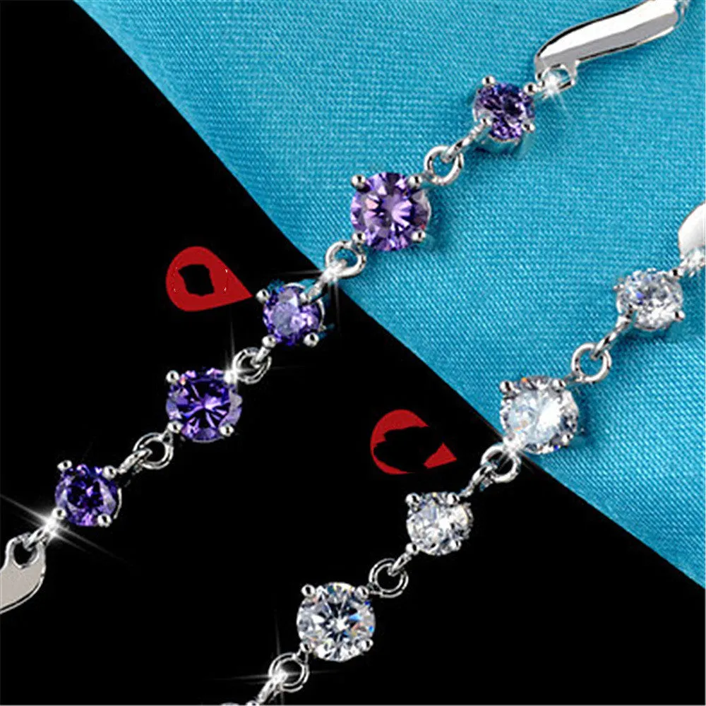 Silver-plated zircon wave bracelet