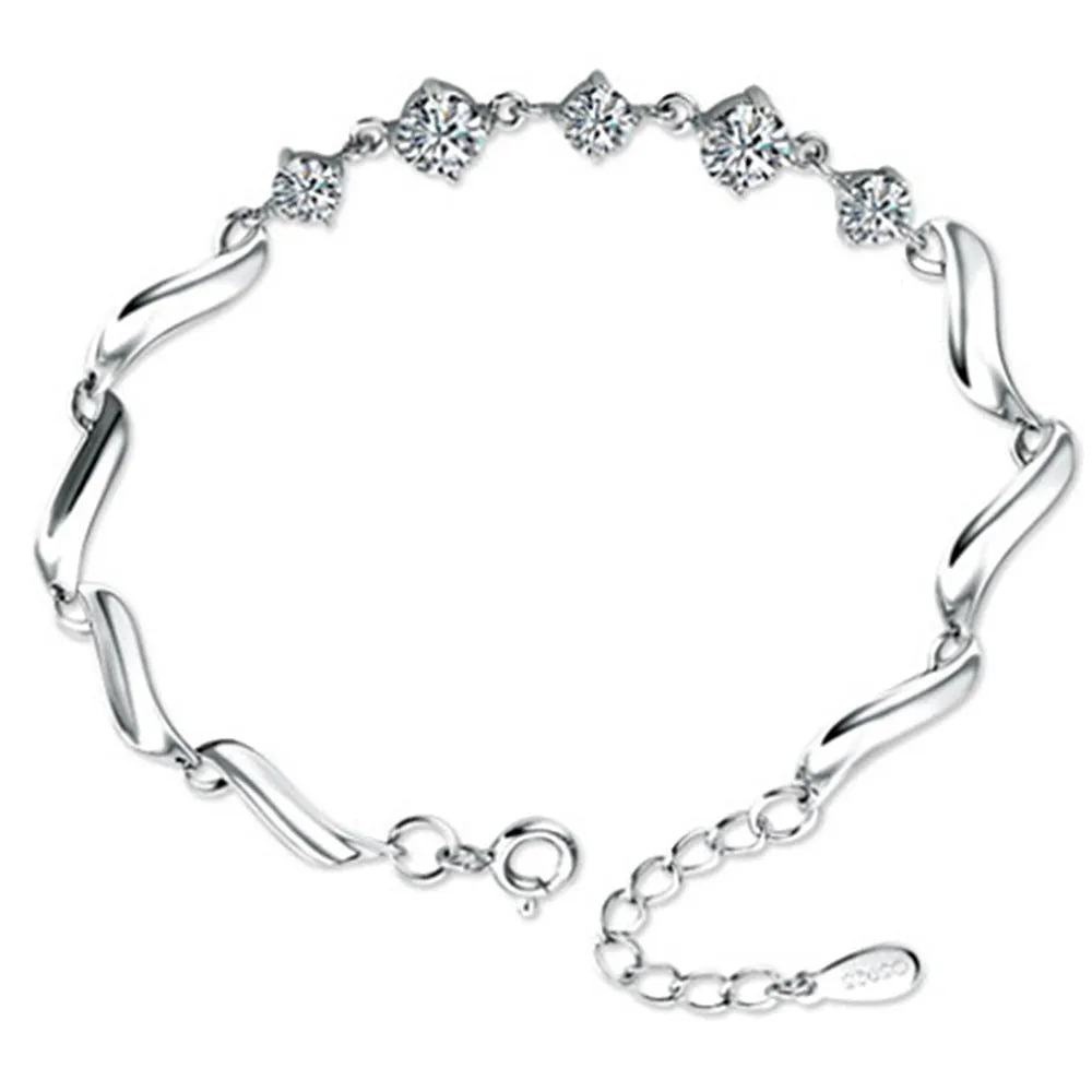 Silver-plated zircon wave bracelet