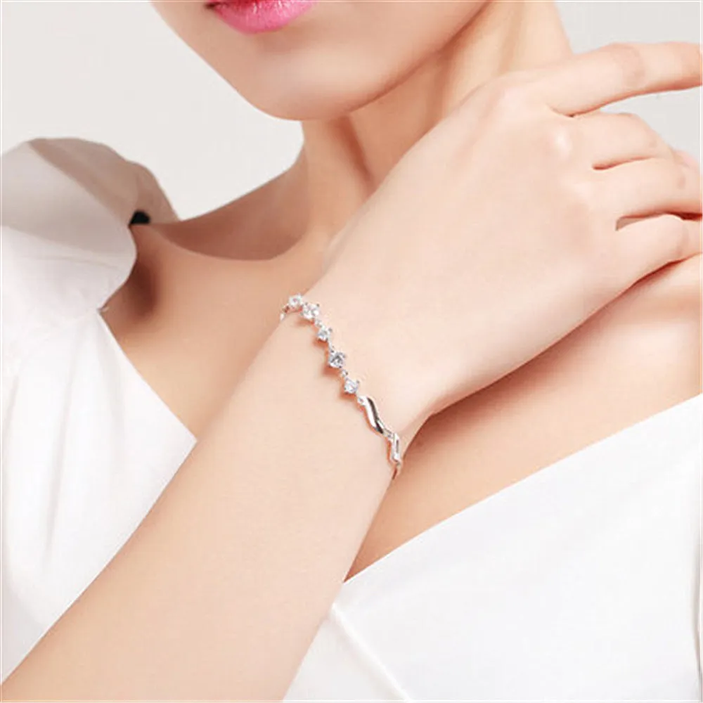 Silver-plated zircon wave bracelet