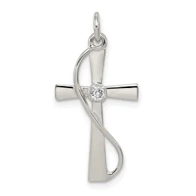 Silver Polished Cubic Zirconia Cross Pendant