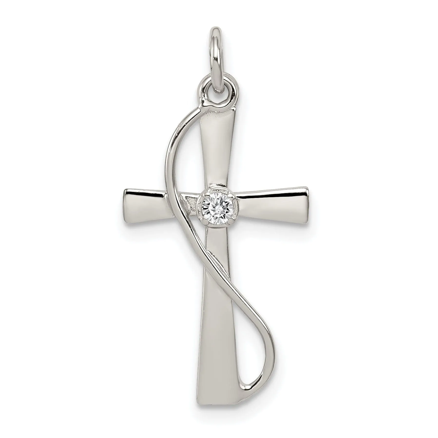 Silver Polished Cubic Zirconia Cross Pendant