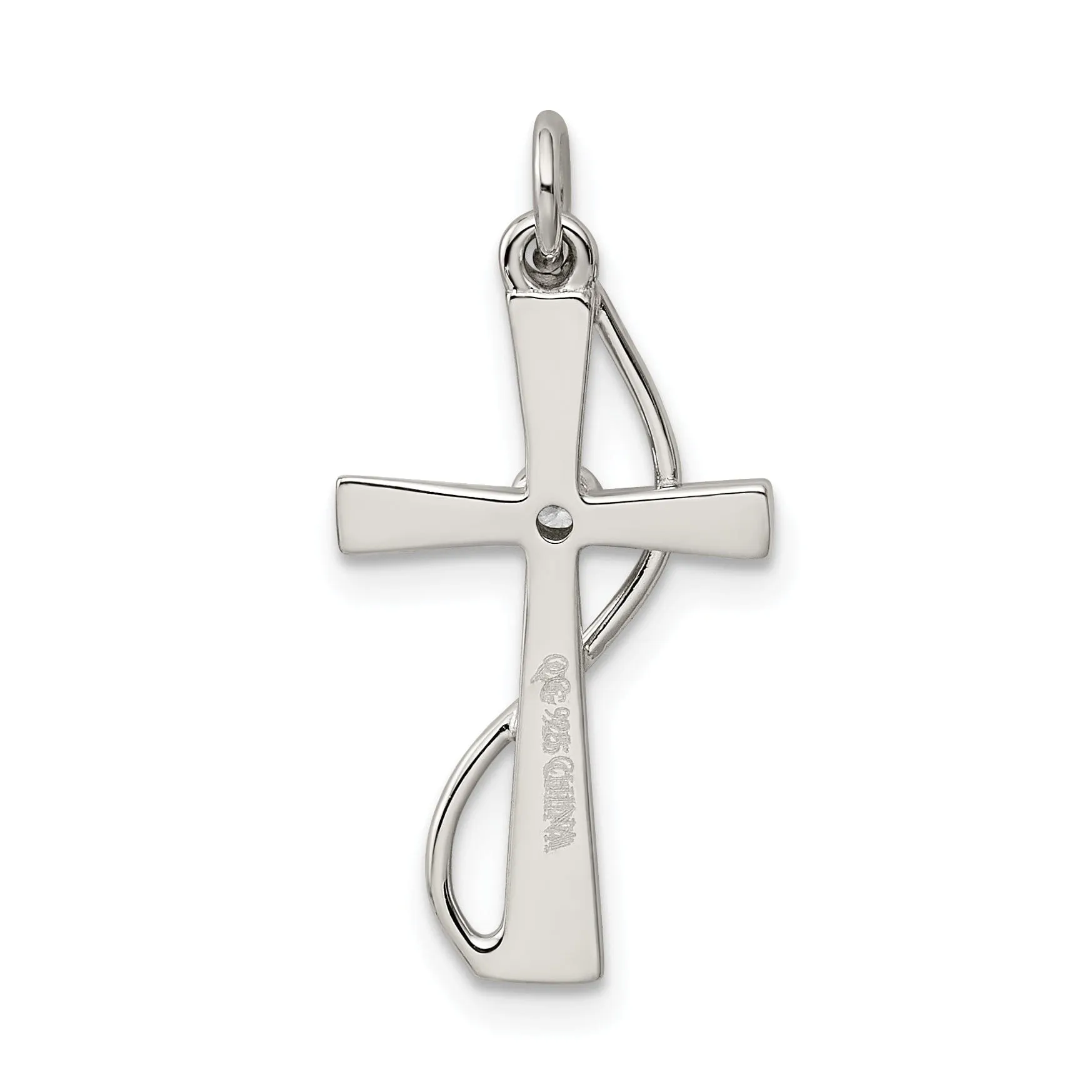 Silver Polished Cubic Zirconia Cross Pendant
