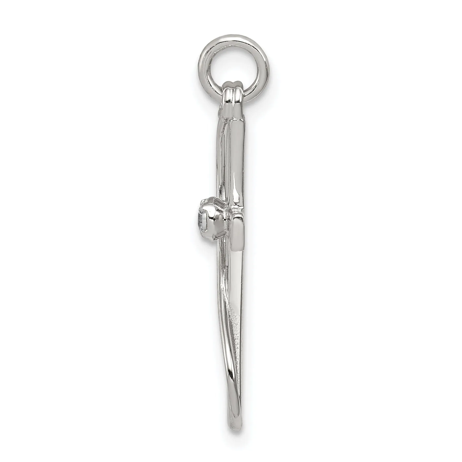 Silver Polished Cubic Zirconia Cross Pendant