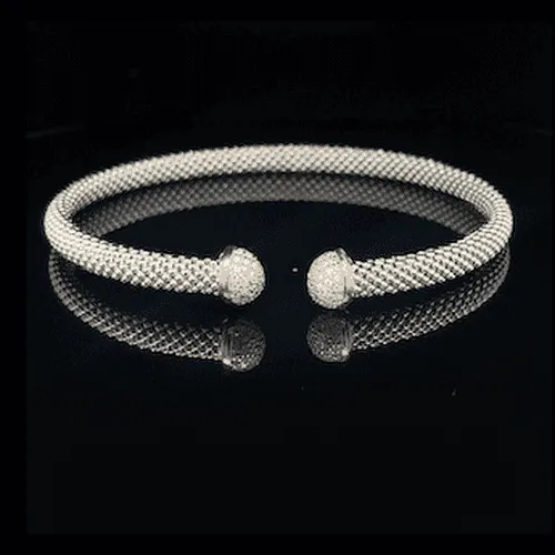 Silver two tone cz bangle Mesh style