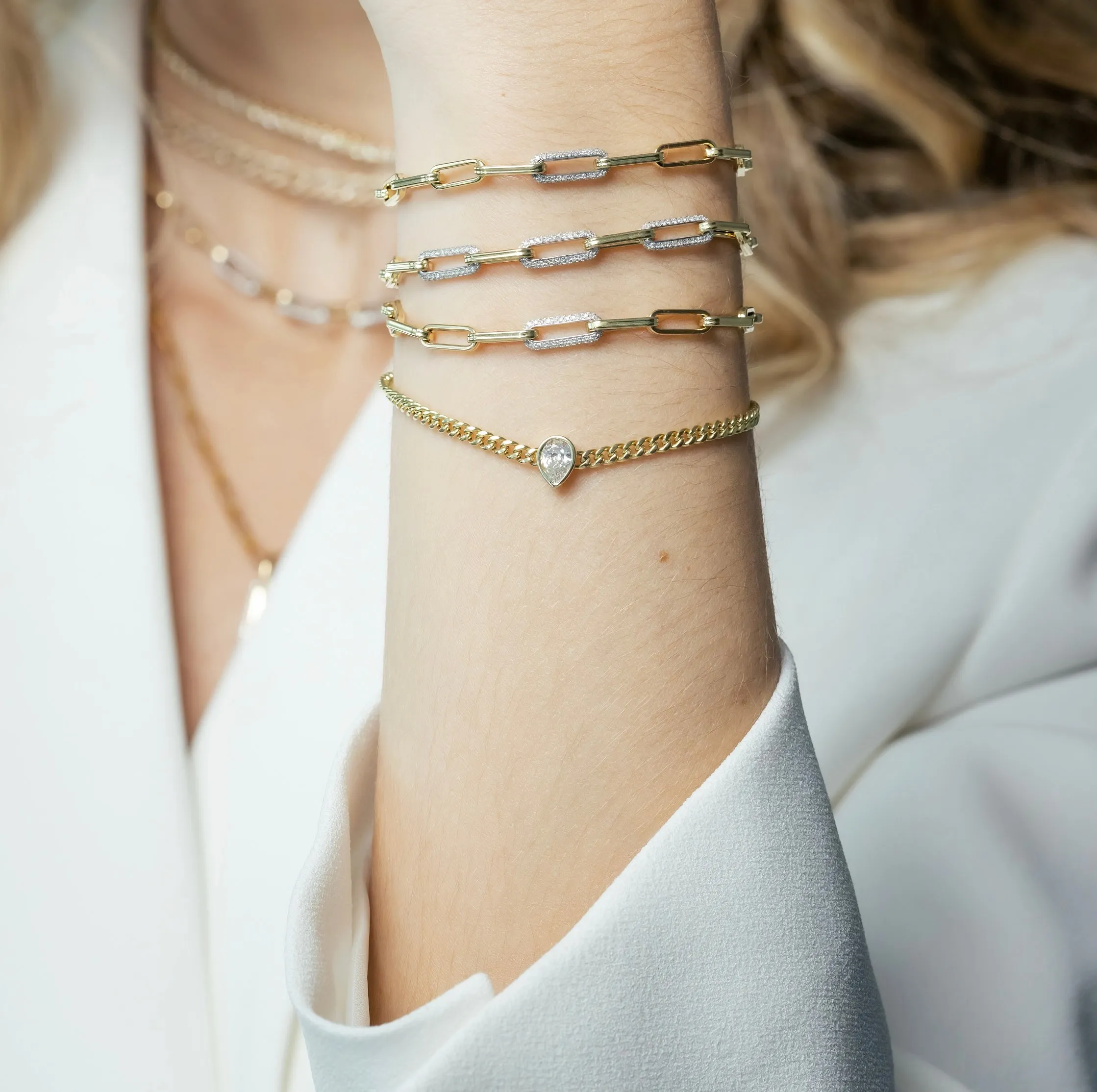 Single Diamond Link Paperclip Bracelet
