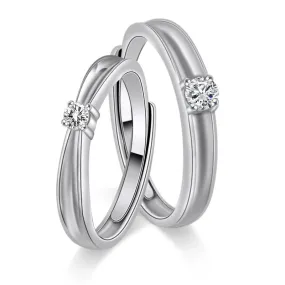 Single Zircon Concave Silver Couple Ring
