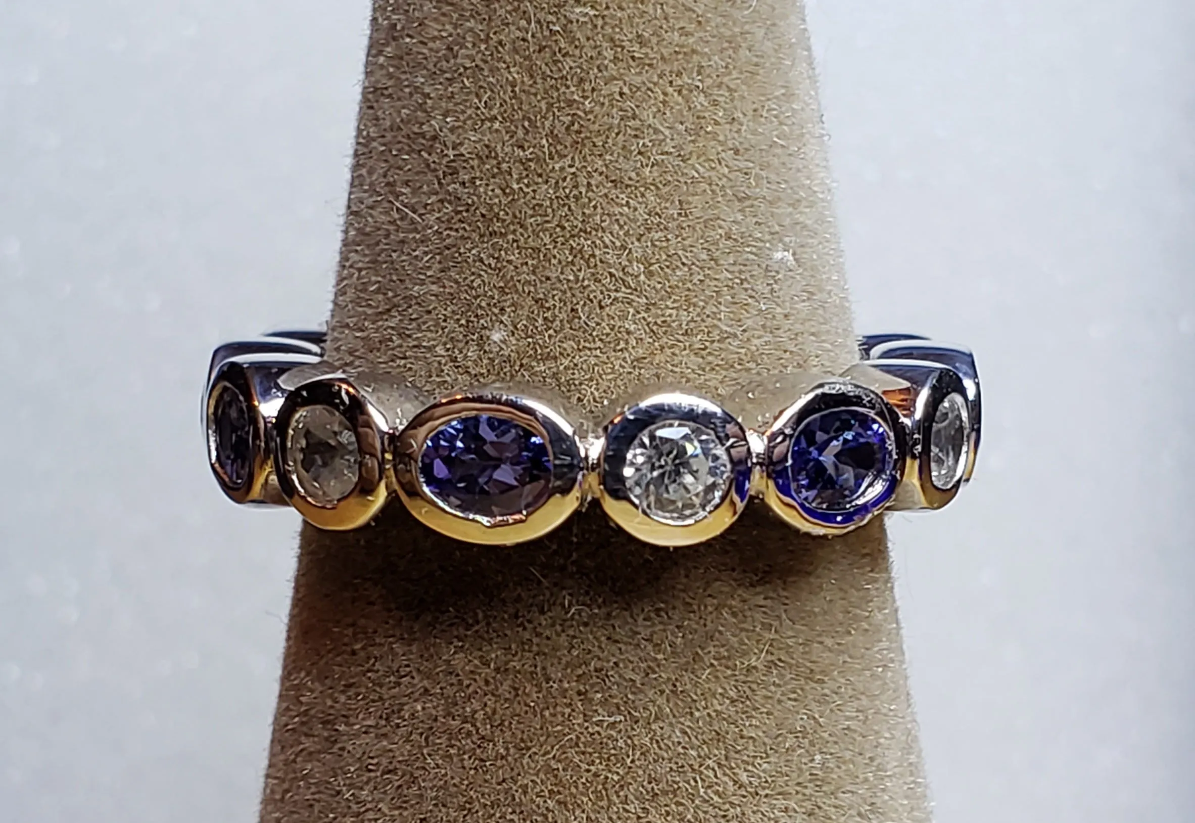 Size 6, 1.61 tcw Tanzanite & Zircon Bezel Set "Eternity Band" Ring in Platinum over 925 Sterling Silver 