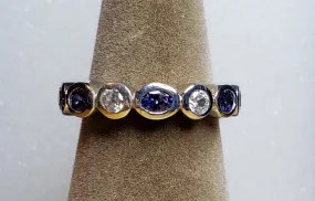 Size 6, 1.61 tcw Tanzanite & Zircon Bezel Set "Eternity Band" Ring in Platinum over 925 Sterling Silver 
