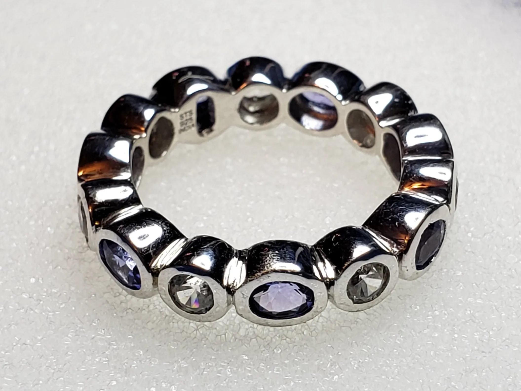 Size 6, 1.61 tcw Tanzanite & Zircon Bezel Set "Eternity Band" Ring in Platinum over 925 Sterling Silver 