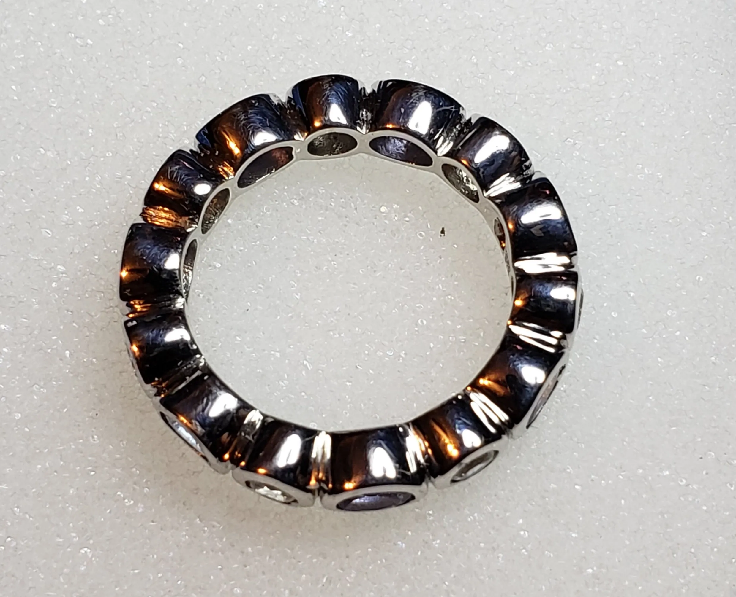 Size 6, 1.61 tcw Tanzanite & Zircon Bezel Set "Eternity Band" Ring in Platinum over 925 Sterling Silver 