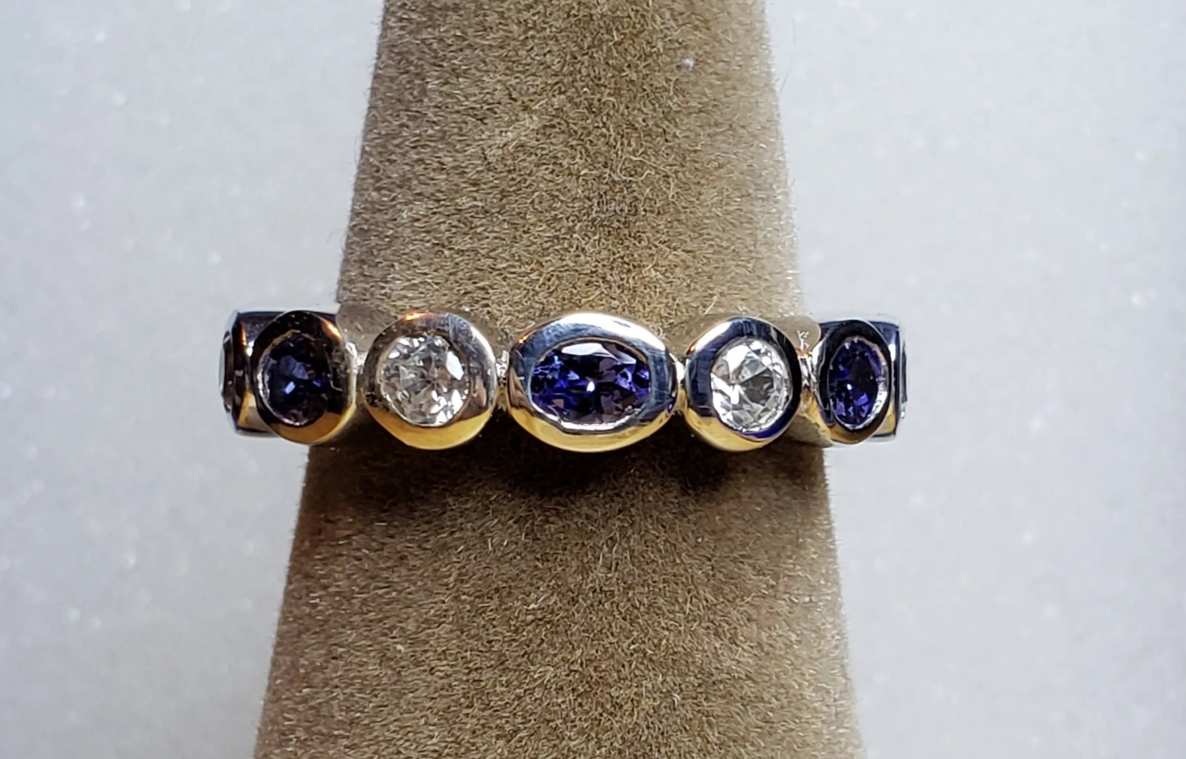 Size 6, 1.61 tcw Tanzanite & Zircon Bezel Set "Eternity Band" Ring in Platinum over 925 Sterling Silver 