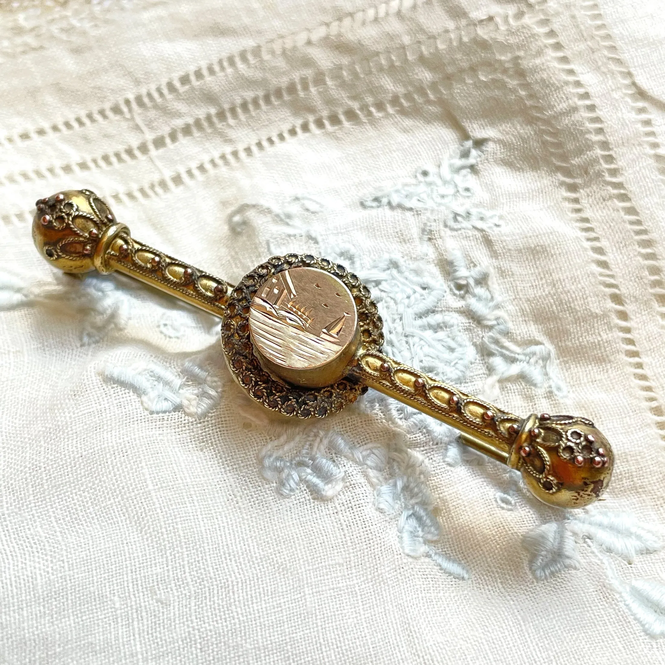 SOLD Vintage/Antique Edwardian/Victorian Brooch, Etched Landscape