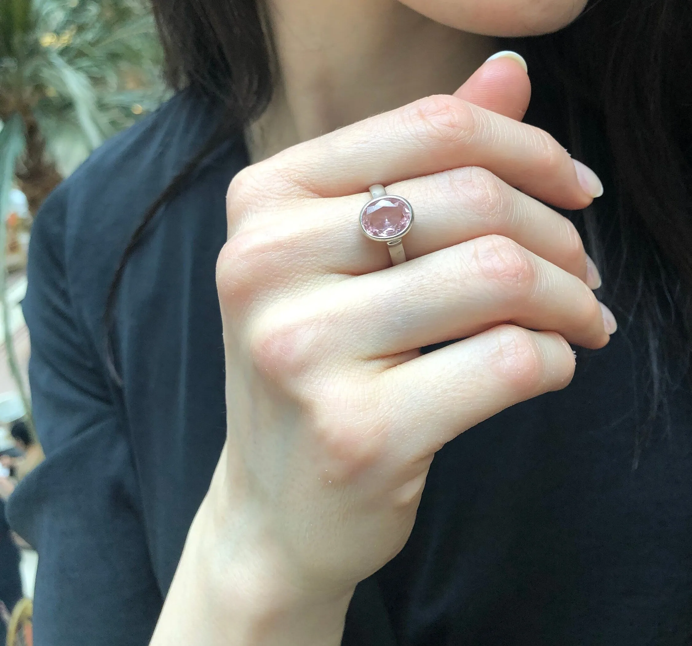 Solitaire Morganite Ring - Pink Bezel Ring - Vintage Oval Ring