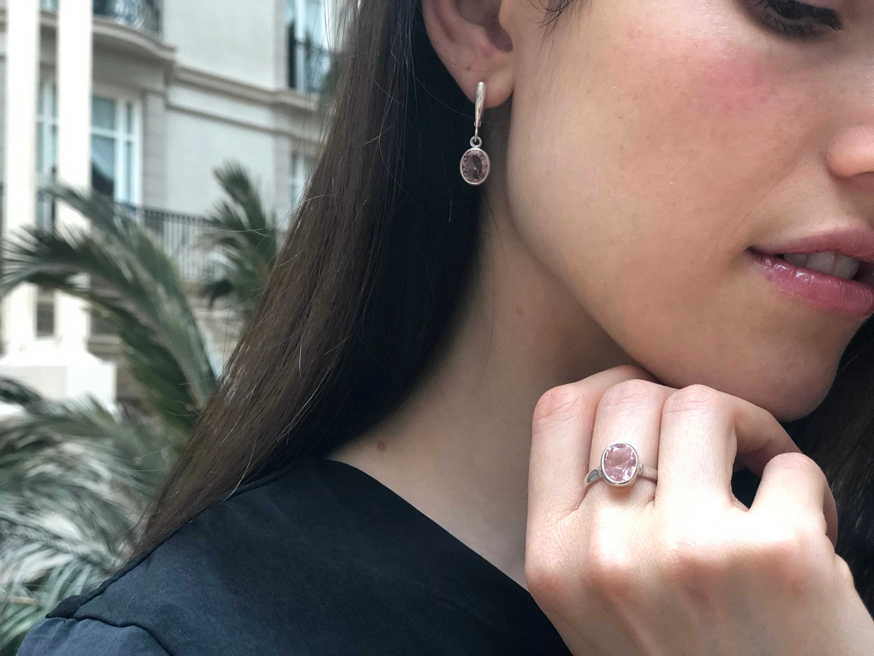 Solitaire Morganite Ring - Pink Bezel Ring - Vintage Oval Ring