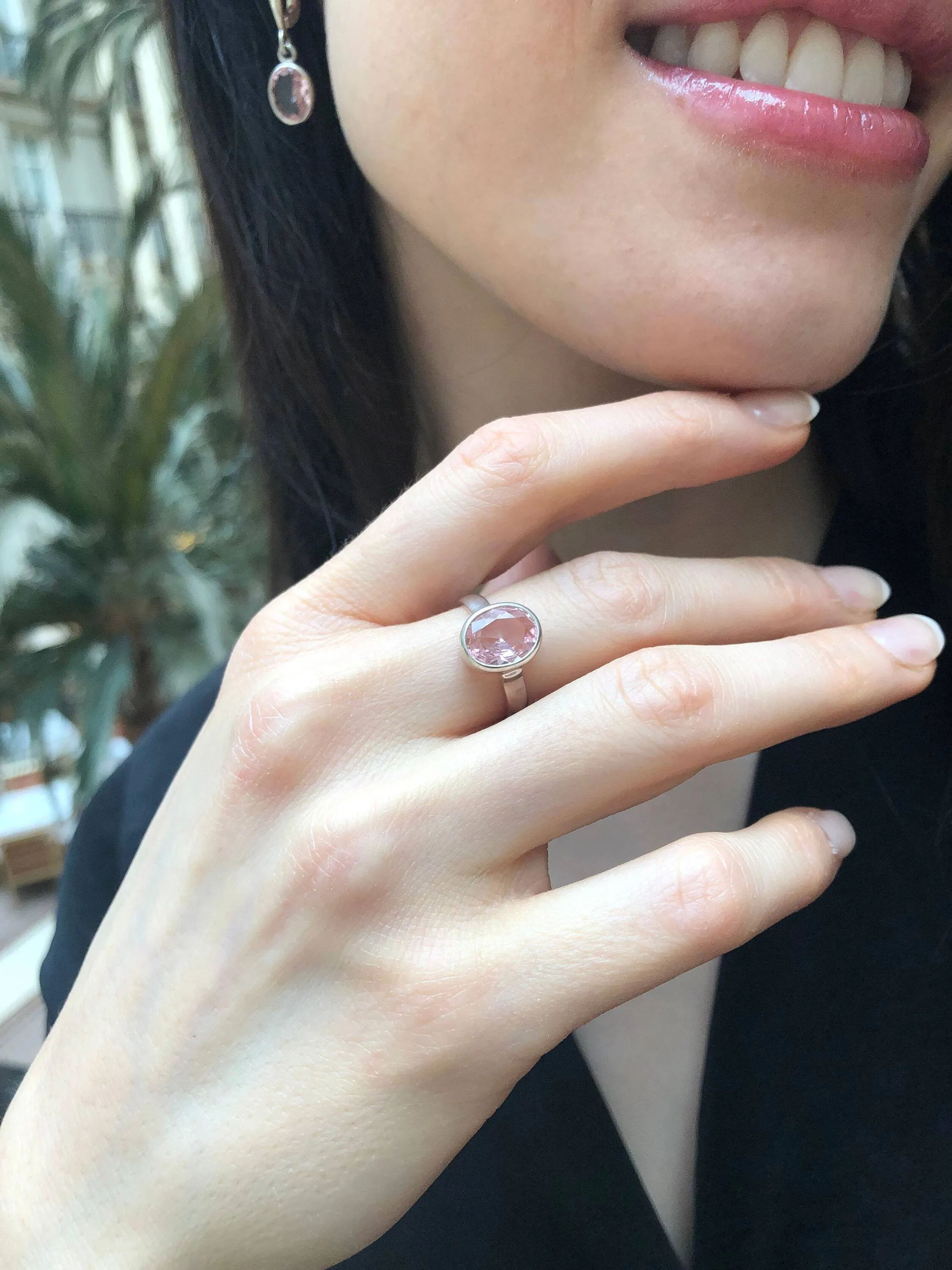 Solitaire Morganite Ring - Pink Bezel Ring - Vintage Oval Ring