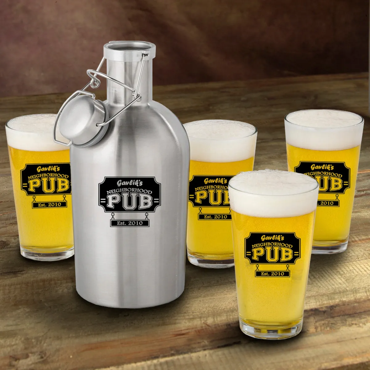 Stainless Steel Growler with Pint Glass Set