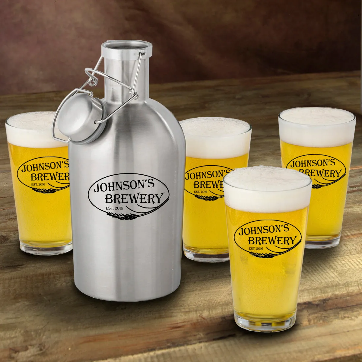Stainless Steel Growler with Pint Glass Set