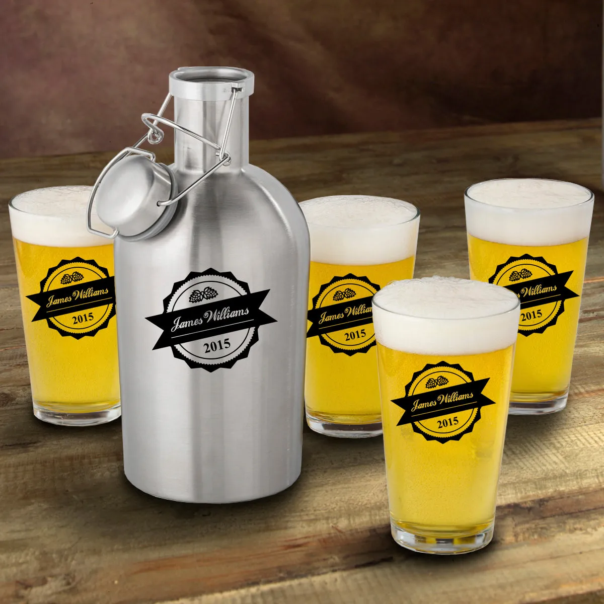 Stainless Steel Growler with Pint Glass Set