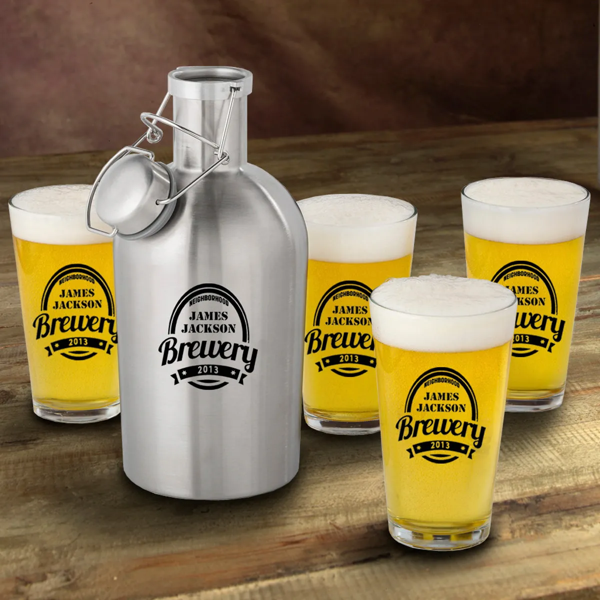 Stainless Steel Growler with Pint Glass Set