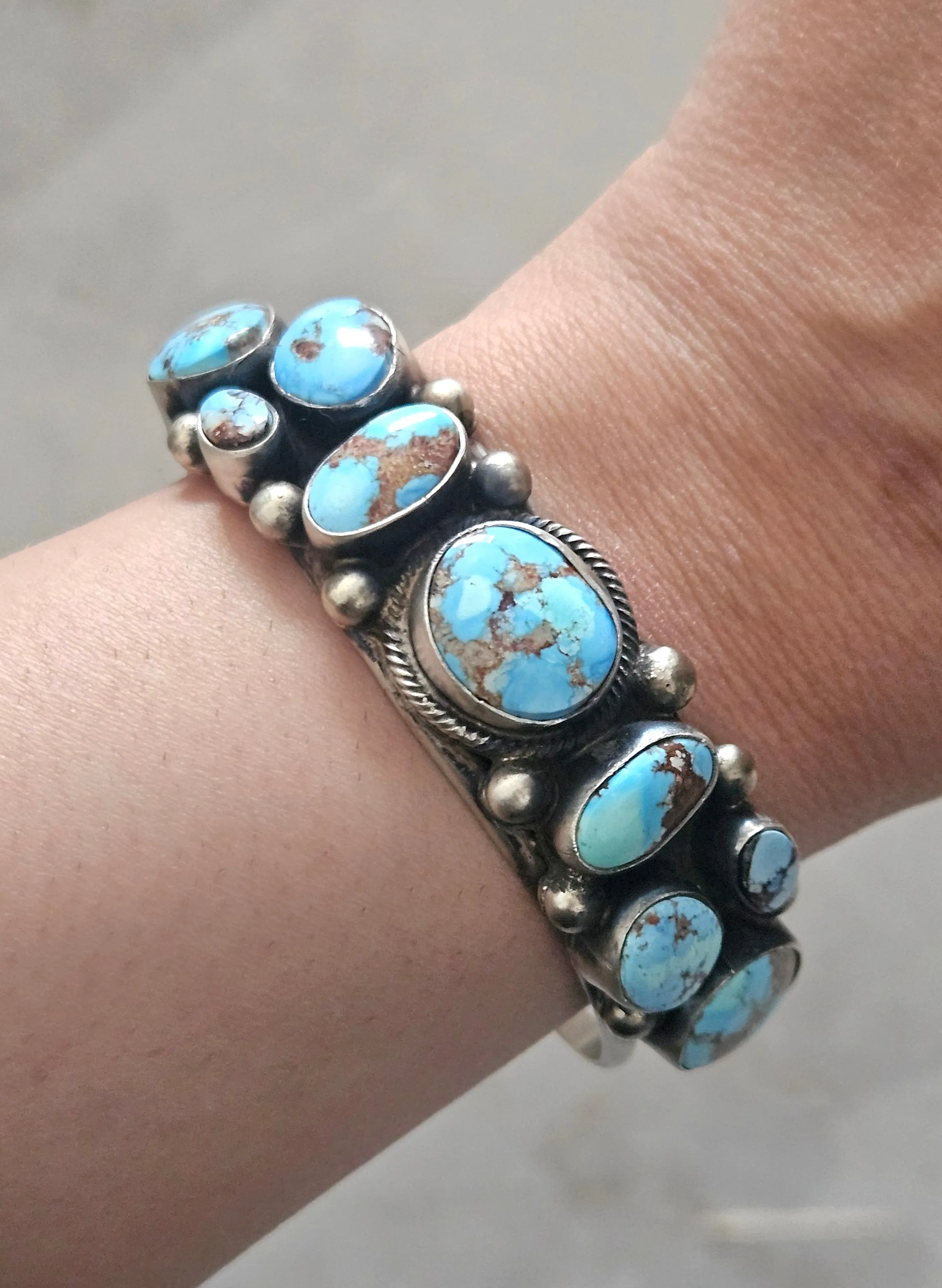 Stamped Sterling Silver Golden Hills Turquoise Cuff Bracelet