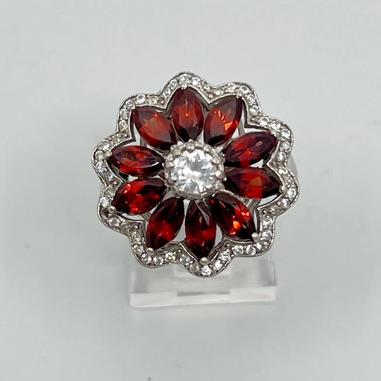sterling silver cubic zirconia & garnet ring GM32