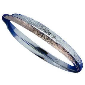 Sterling Silver Hawaiian Bangle 2 in 1 Heirloom Scroll Engraving Bangle Two Tone Pink Gold