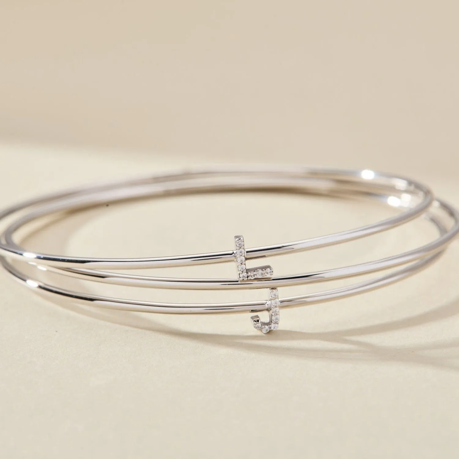 Sterling Silver Pavé Initial Bangle