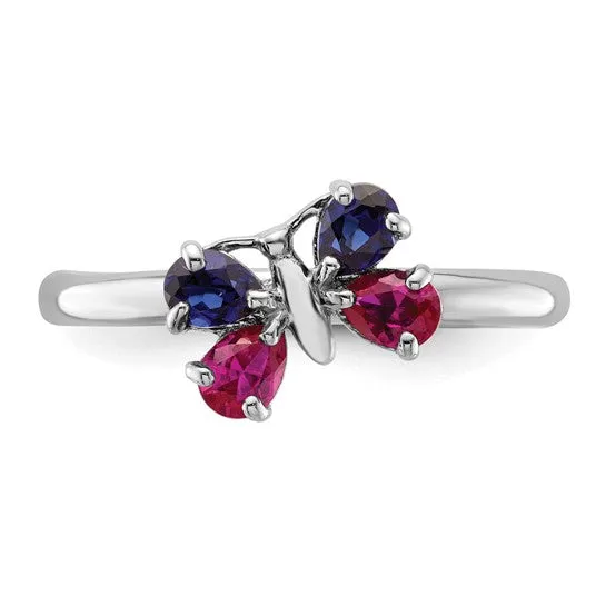 Sterling Silver Stackable Expressions Ruby and Blue Sapphire Butterfly Ring