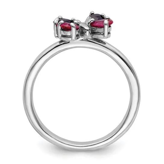 Sterling Silver Stackable Expressions Ruby and Blue Sapphire Butterfly Ring