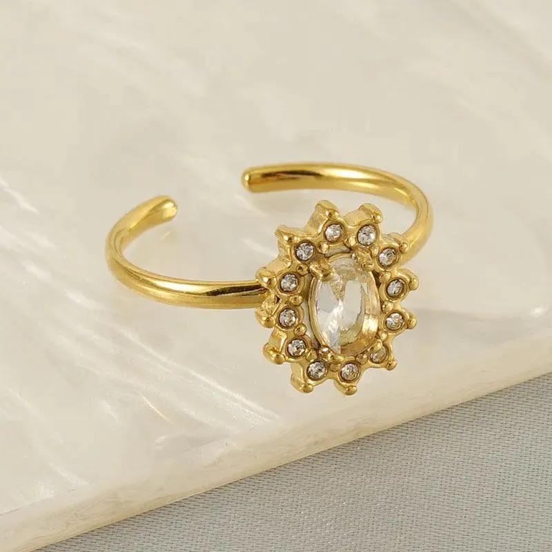 Stunning 18K Gold-Plated Zircon Sunburst Adjustable Ring