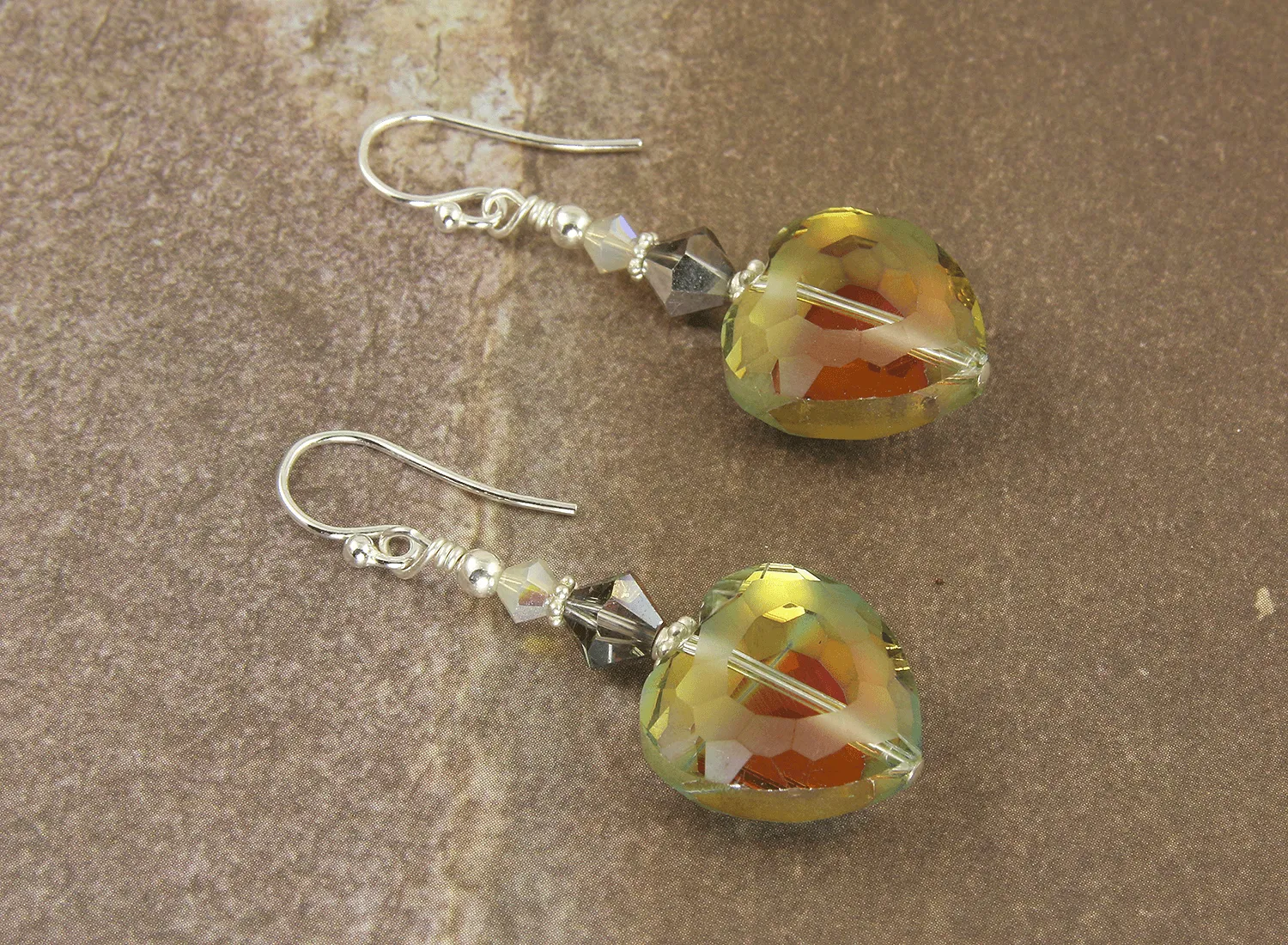 Sunset Crystal Heart Beaded Earrings
