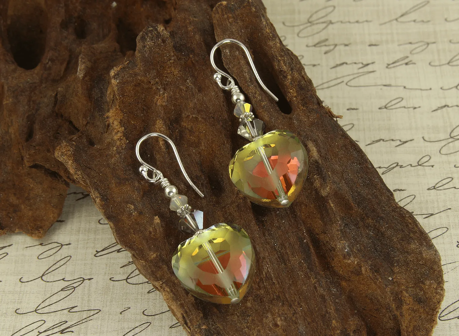 Sunset Crystal Heart Beaded Earrings