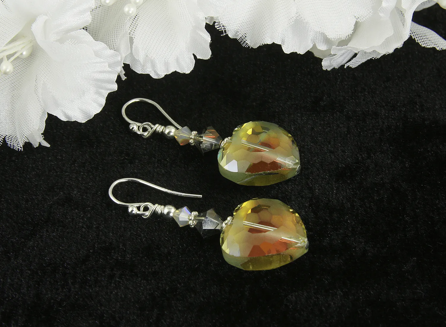 Sunset Crystal Heart Beaded Earrings